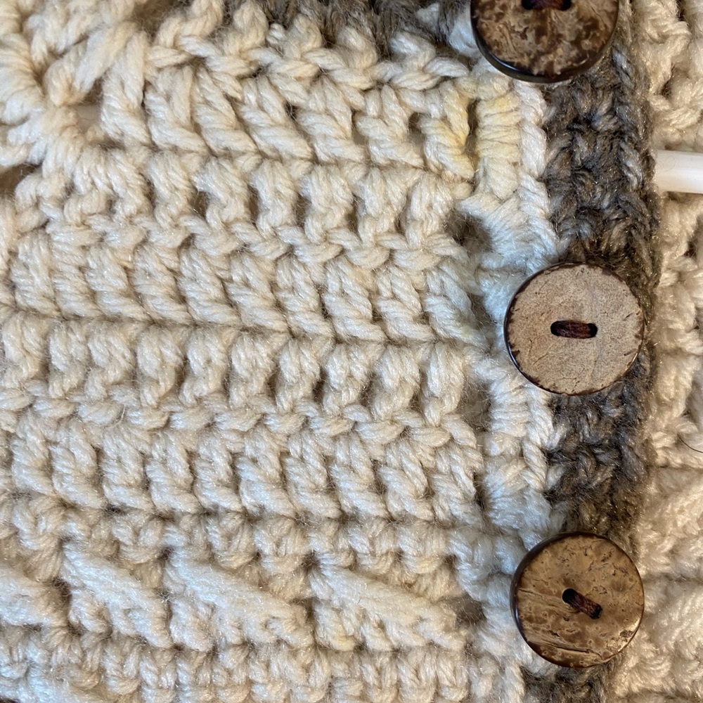 Handmade Cream and Brown Wool Crochet Baby Cardigan - Picture 5 of 5